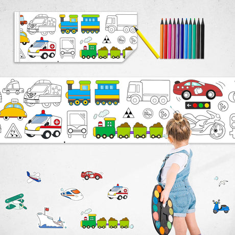 Drawing Roll for Kids, Sticky Coloring Paper Rolls with Colored Pencil Graffiti Scroll DIY Painting for Toddlers Children Boys Girls 3 4 5 Educational Toys