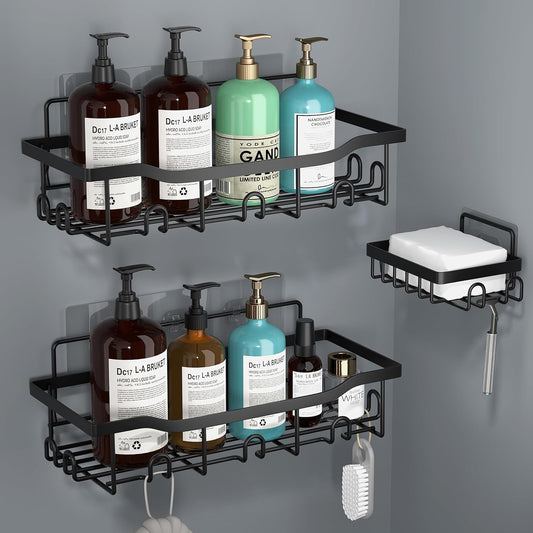 Shower Caddy Bathroom Organizer Pack Shampoo Holder Basket Shelves for Storage and Organization, Wall Suction Bath