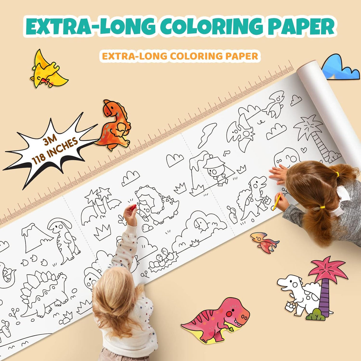 Animal Coloring Roll for Kids No Mess Coloring Paper for Toddlers,  Drawing Painting Paper for Kids