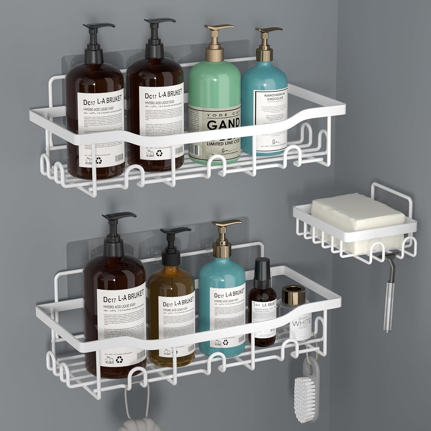 Shower Caddy Bathroom Organizer 3 Pack Shampoo Holder Basket Shelves for Storage and Organization, Wall Suction Bath