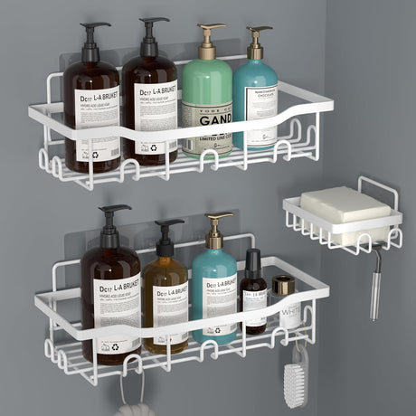 Shower Caddy Bathroom Organizer Pack Shampoo Holder Basket Shelves for Storage and Organization, Wall Suction Bath