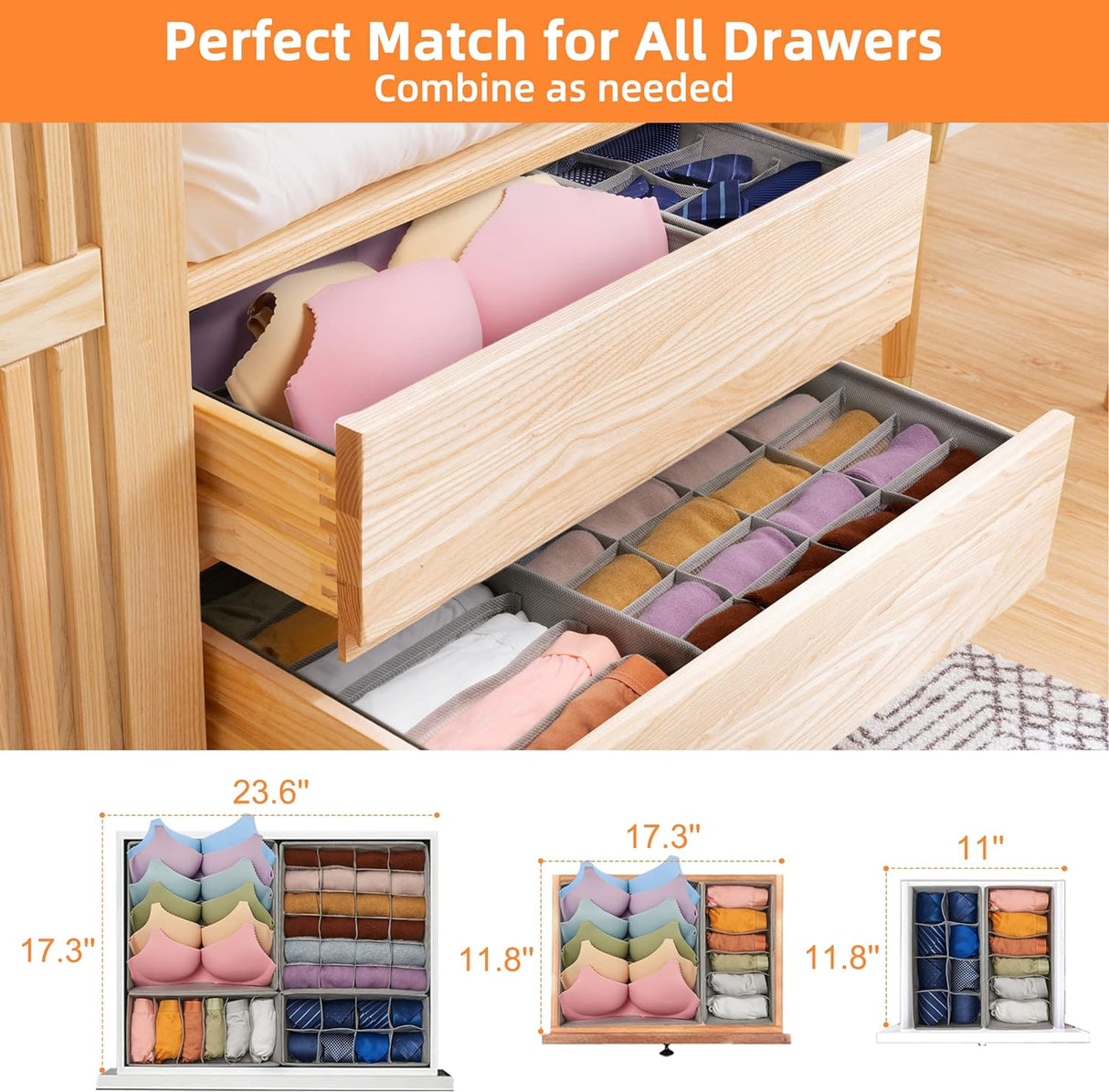 4 Pack Underwear Organizers, Foldable Closet Organizers and Storage for Bras, Socks, Underwear, Ties