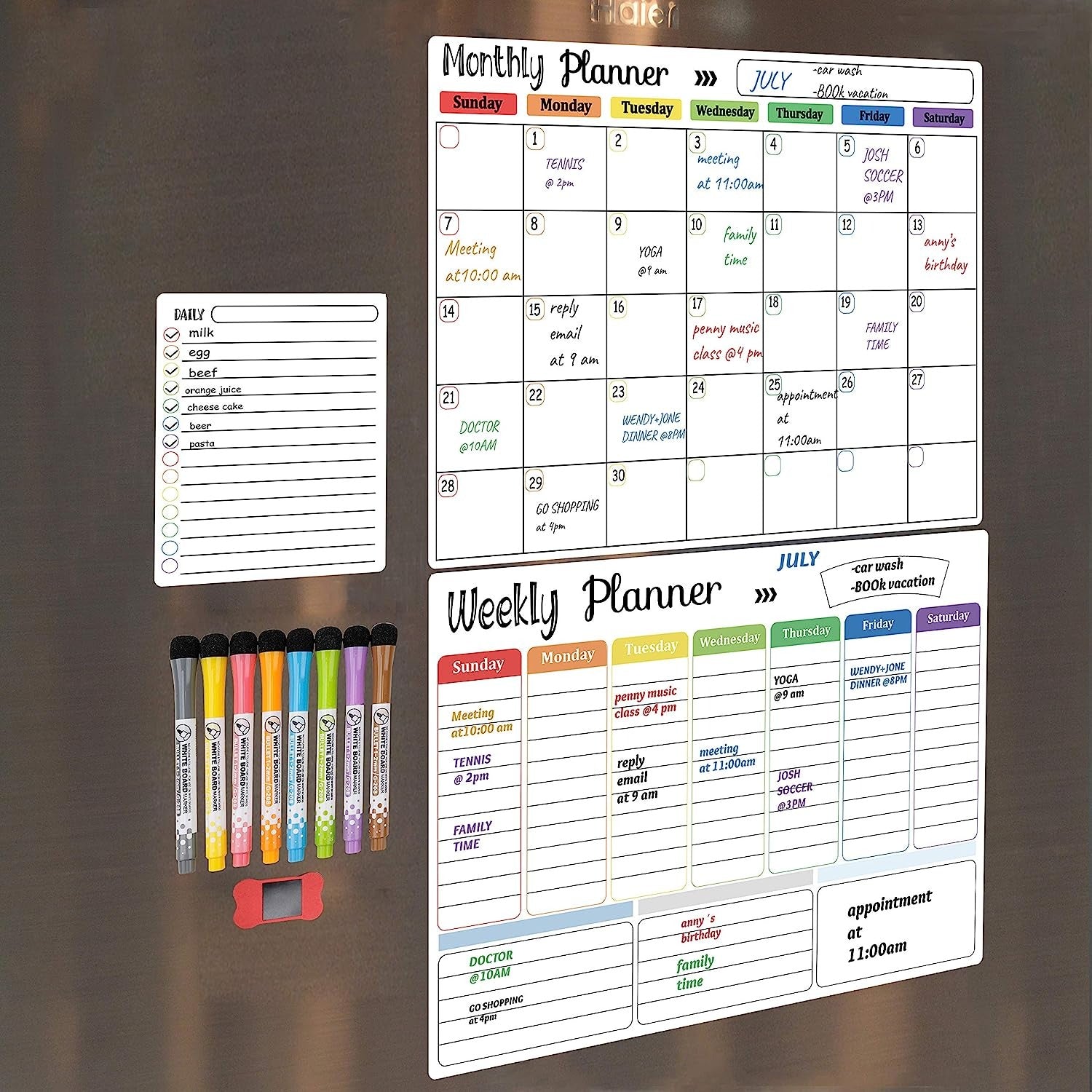 Magnetic Calendar Whiteboard for Fridge Dry Erase Whiteboard Set of 3 ...