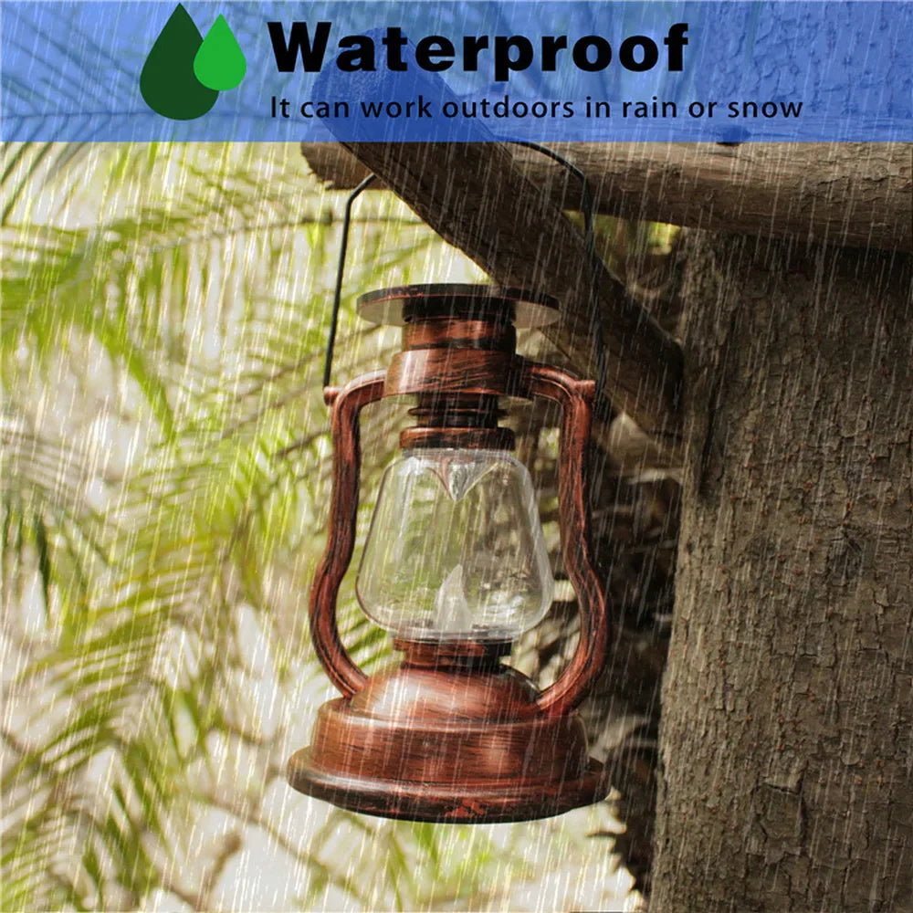 Ramadan Lantern Solar Battery Rechargeable Camping Light LED Outdoor Lighting Candle Flame Tent Lantern Lamp Camping Supplies