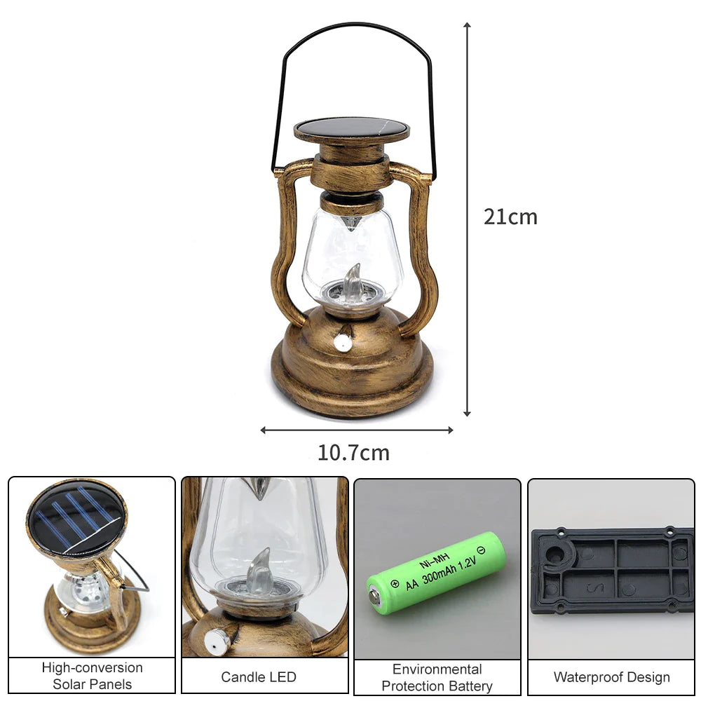 Ramadan Lantern Solar Battery Rechargeable Camping Light LED Outdoor Lighting Candle Flame Tent Lantern Lamp Camping Supplies