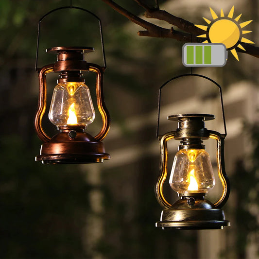 Ramadan Lantern Solar Battery Rechargeable Camping Light LED Outdoor Lighting Candle Flame Tent Lantern Lamp Camping Supplies