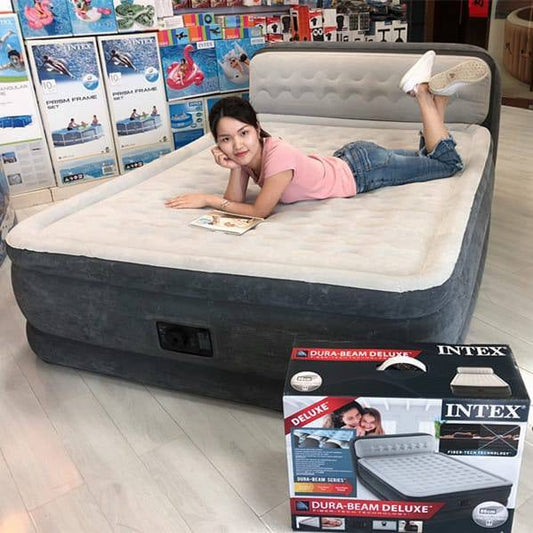 Intex Dura-Beam Deluxe Queen-Sized Air Mattress Comforting Bed with Built-in Electric Pump